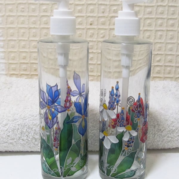 Hand Painted Glass Lotion or Liquid Soap Bottles (Choice of 2 Designs)