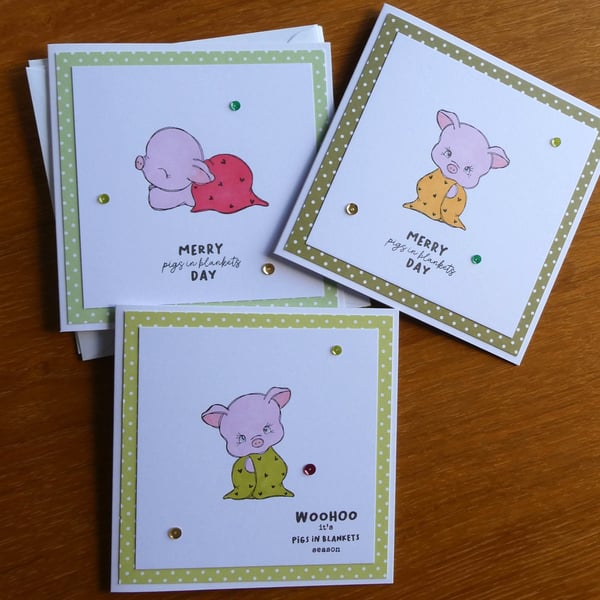 Pack of 3 Christmas Cards - Pigs In Blankets