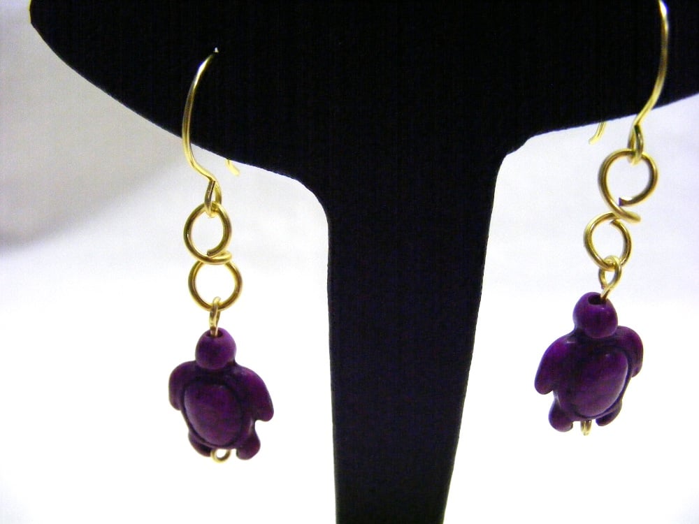 Purple Magnesite Turtle Earrings