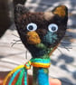 Funky Needle-Felted Cat Ornament – Handmade Wool Sculpture with Scarf (One Cat) - Image 4