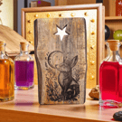 Moon-Gazing Fox Etched Mango Wood Board – Mystical Nature Design