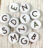 Alphabet badges black letters 'Branson' font. Two Sizes: 25mm, 38mm Pin Button
