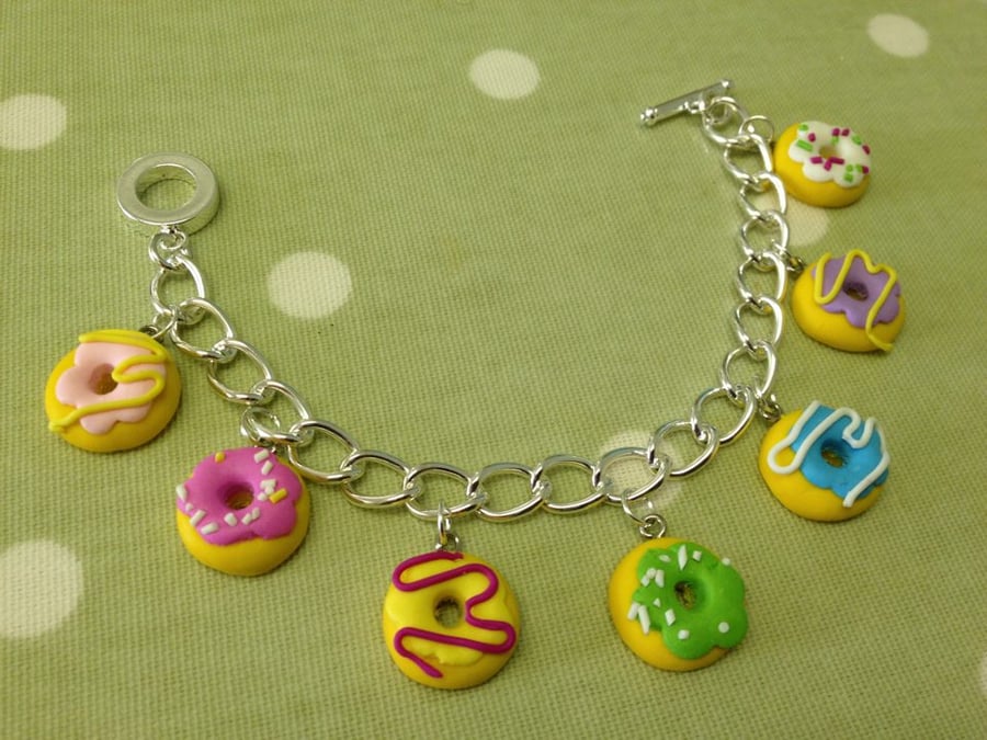 Kitsch Donuts Polymer Clay Charm Bracelet