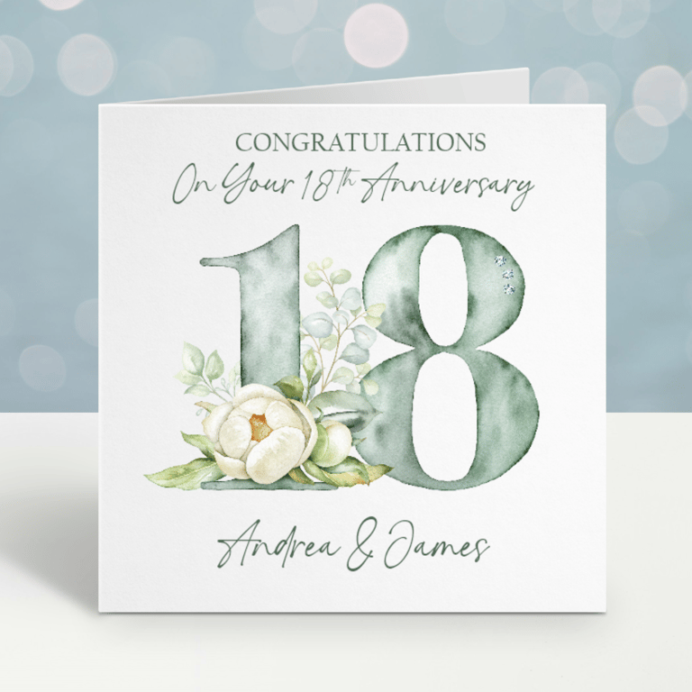 Handmade Personalised 18th Wedding Anniversary Card