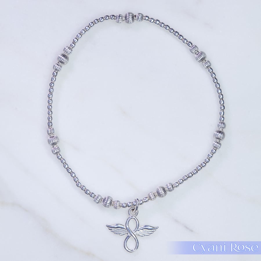 Sterling Silver Infinety Angel Bracelet Stretchy Handmade