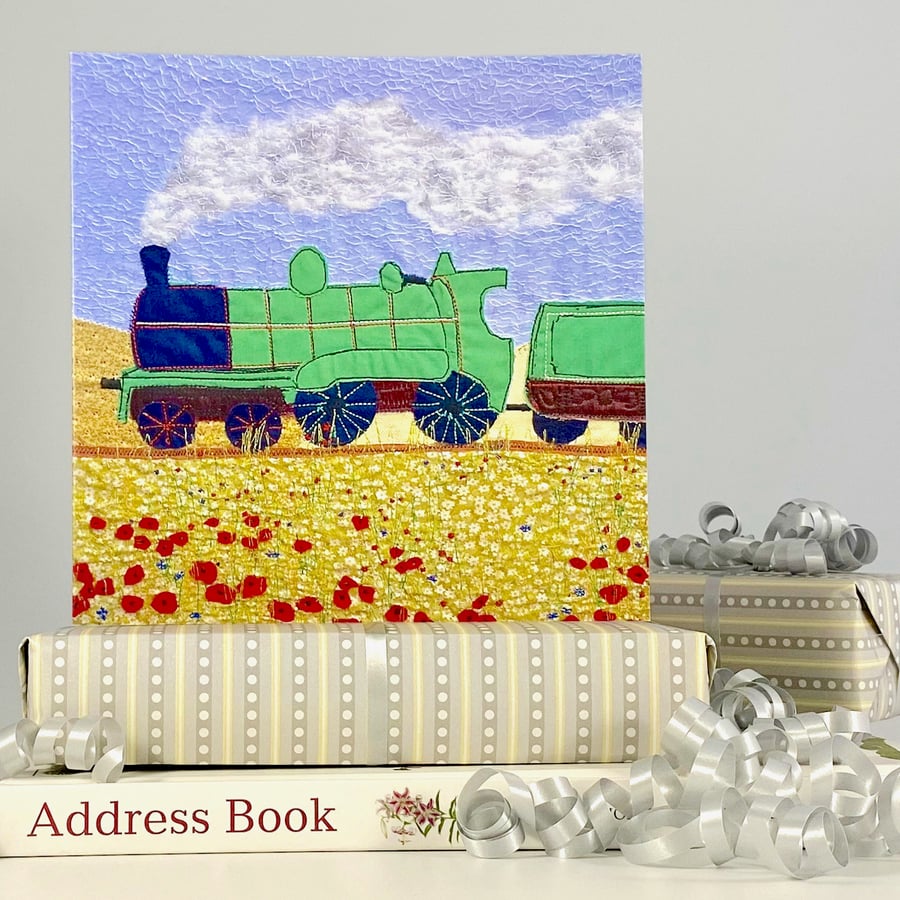 Male birthday card a textile Steam Engine train!