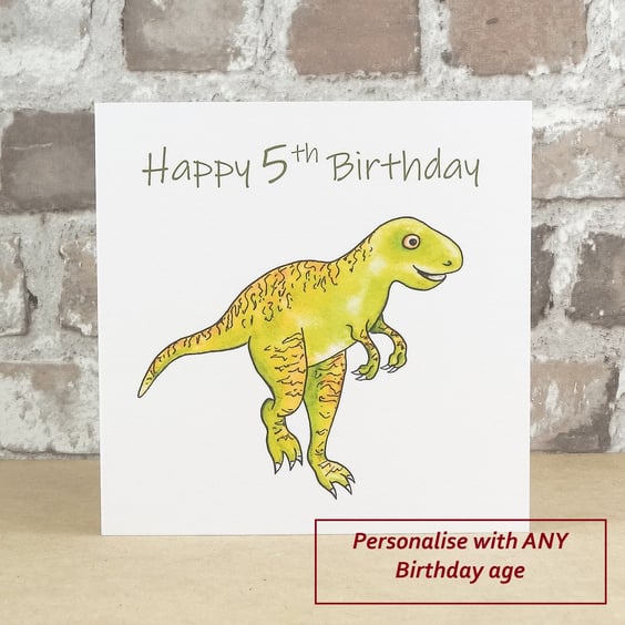 Birthday Card T-Rex Dinosaur - Personalised with any Birthday age