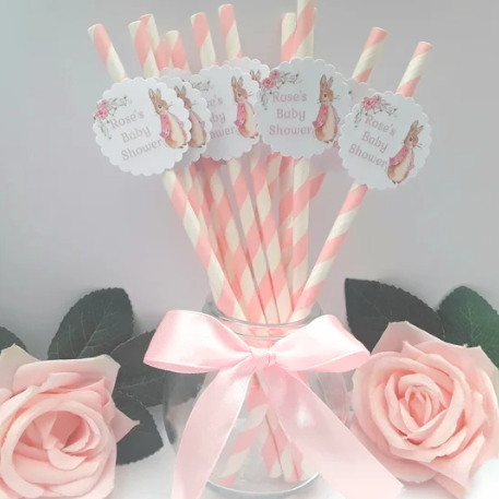 Baby Shower Straws, Flopsy Bunny Baby Shower Theme, Straws,Flopsy Bunny Straws