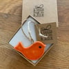 Hand Made orange speckled Porcelain Bird  