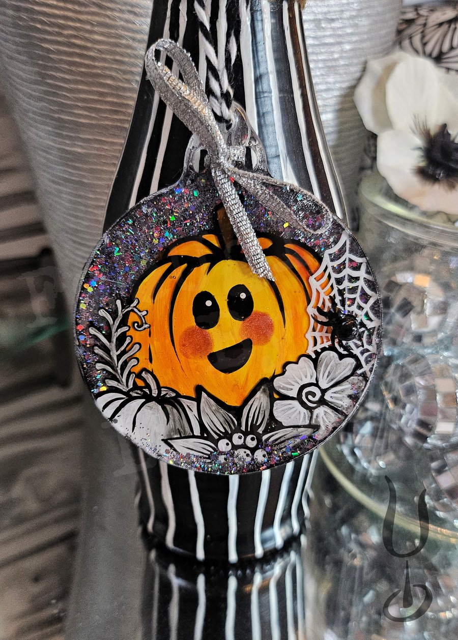 Pumpkin decoration- handpainted pumpkin set in resin
