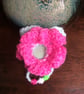 Hand Crocheted Luxury Lipstick Drawstring Pouch Case Holder with Hot Pink Flower - Image 3