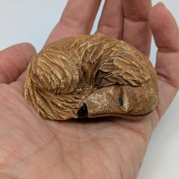 Sleepy Long Haired Dachshund Sculpture