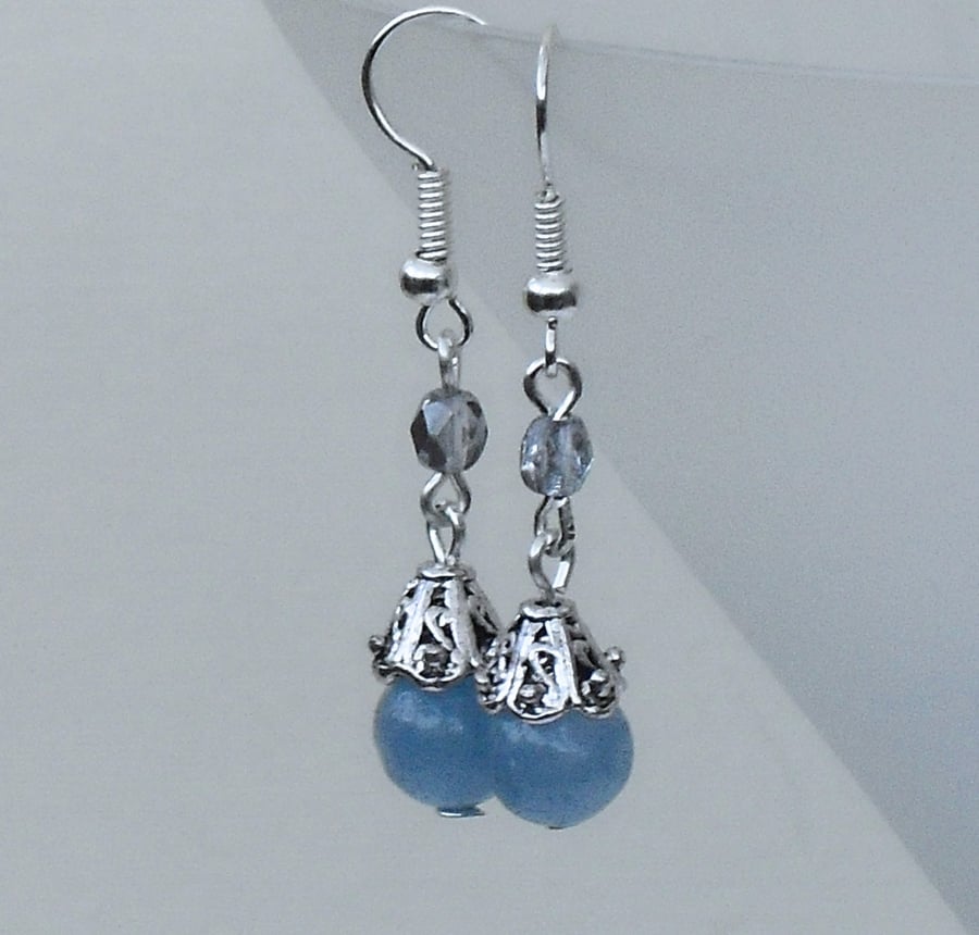 Blue aquamarine and silver crystal earrings 