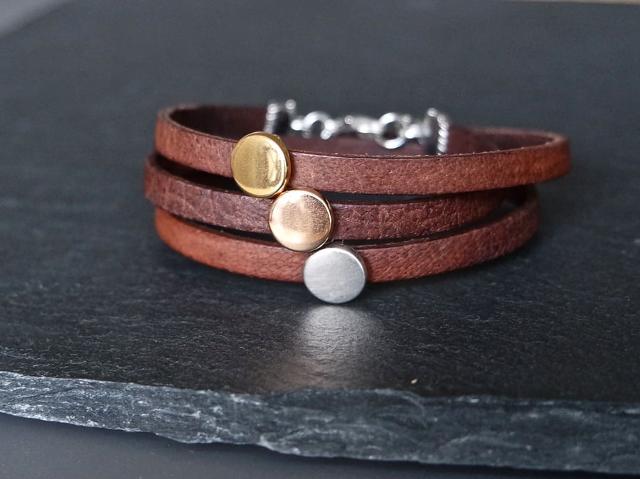 three colours - leather wrap bracelet