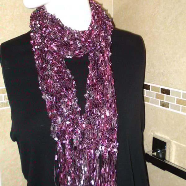 Ladder Yarn Wrap Scarf Purples And Pinks (A91)