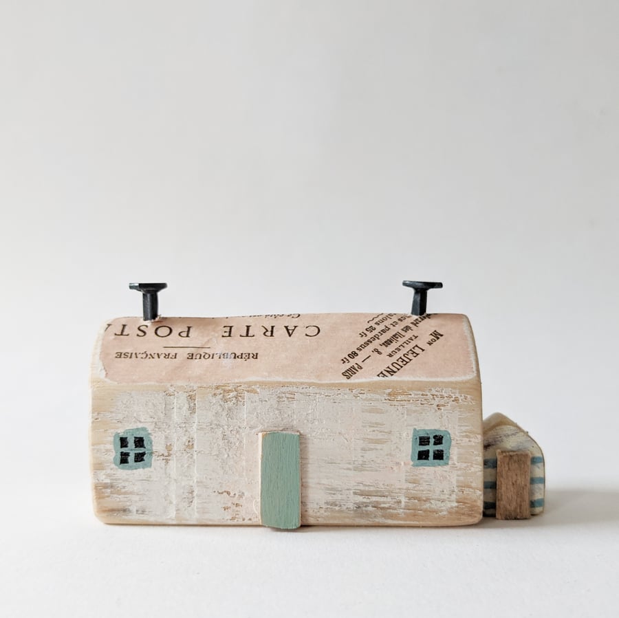 Little Handmade Wooden Sea House with Teeny Beach Shed