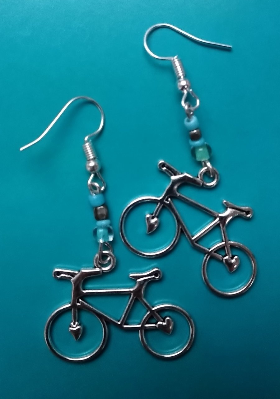  Blue Beaded Bicycle Earrings
