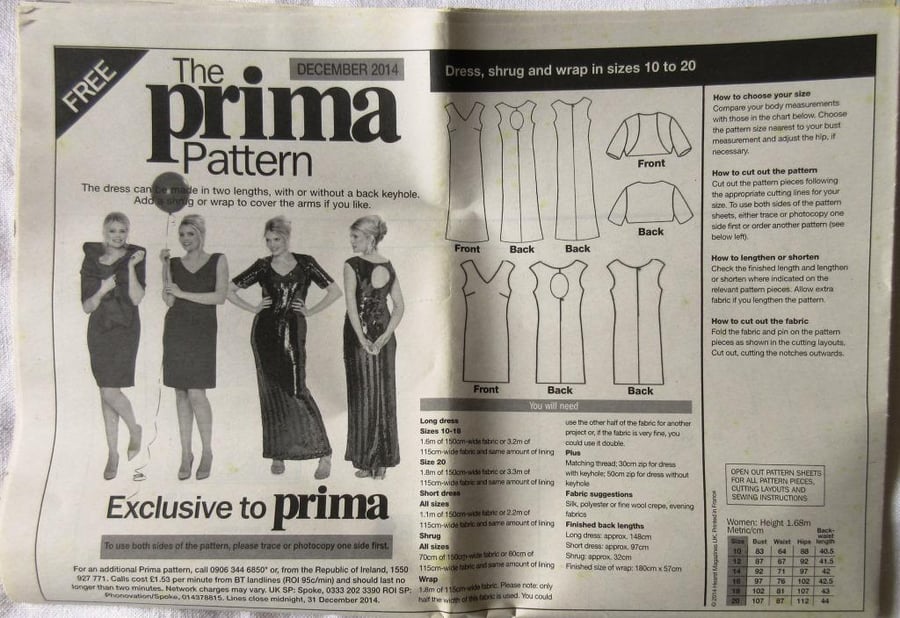 A multi-size sewing pattern for a woman's dress in two lengths with back keyhole