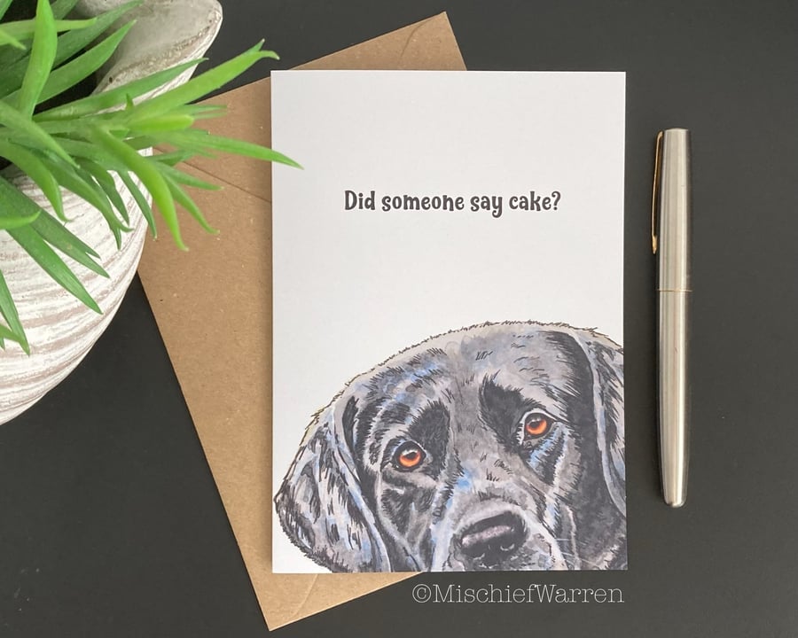 Black Labrador dog art card. Blank or personalised for birthday or any occasion.