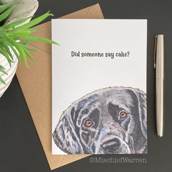 Black Labrador dog art card. Blank or personalised for birthday or any occasion.