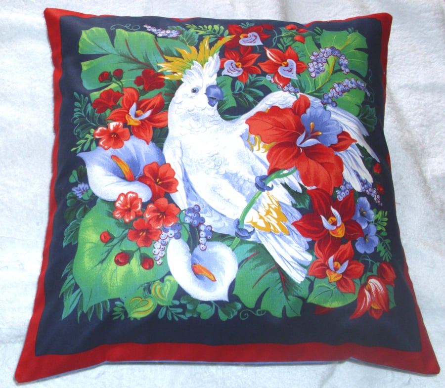Parakeet in a tropical forest cushion 