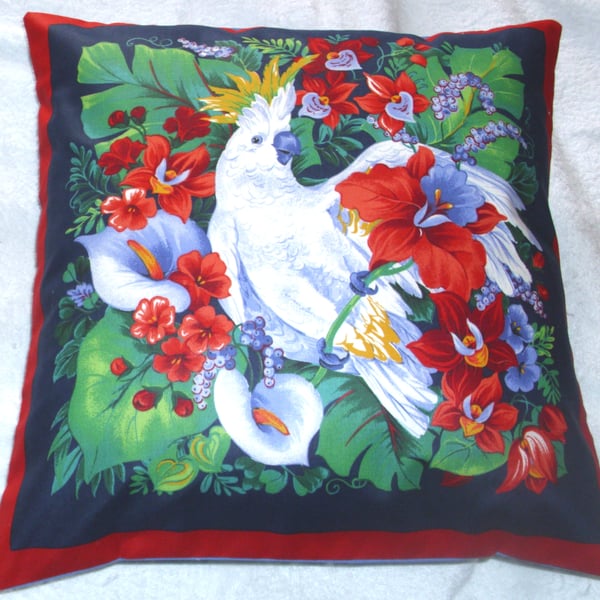 Parakeet in a tropical forest cushion 