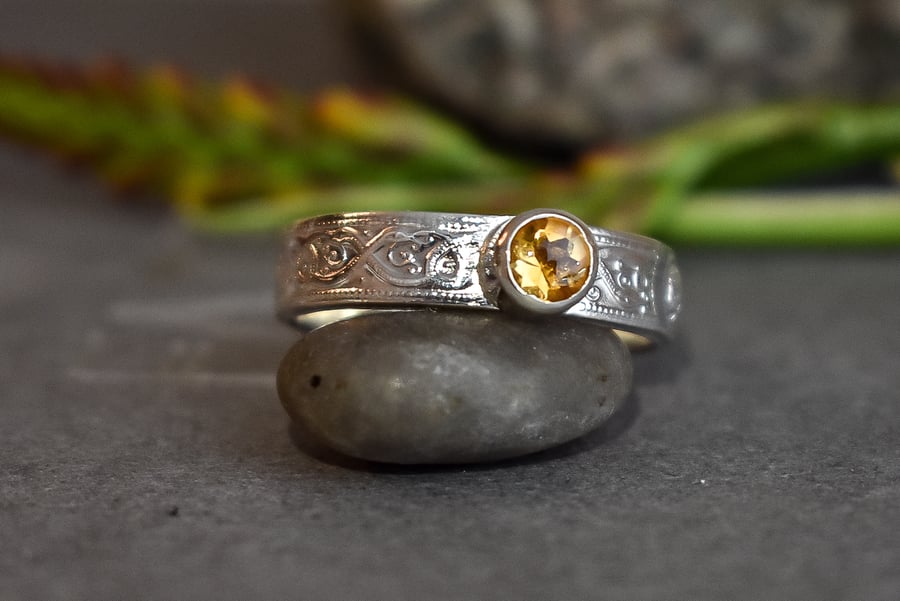 Citrine Celtic Ring, Sterling Silver Citrine Ring, Handmade Citrine Ring