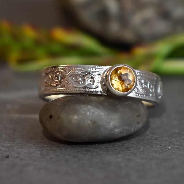 Citrine Celtic Ring, Sterling Silver Citrine Ring, Handmade Citrine Ring