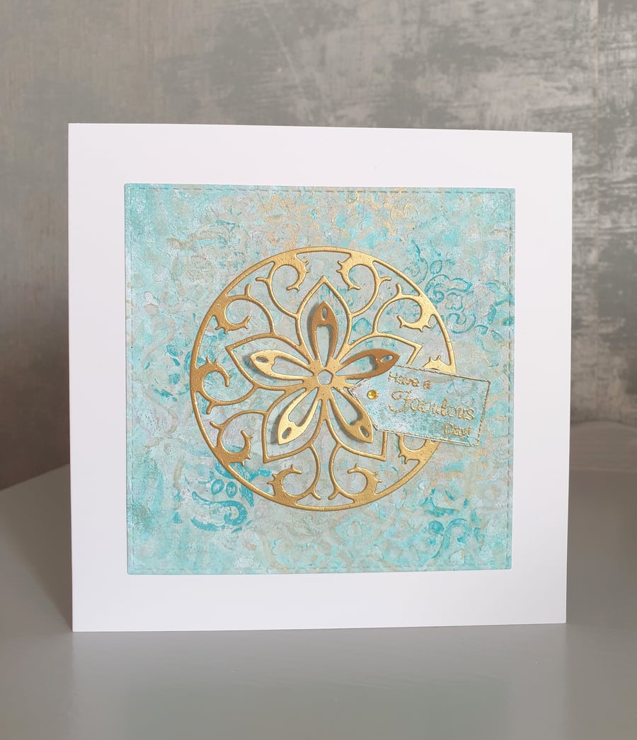 Aqua & Gold Birthday Card