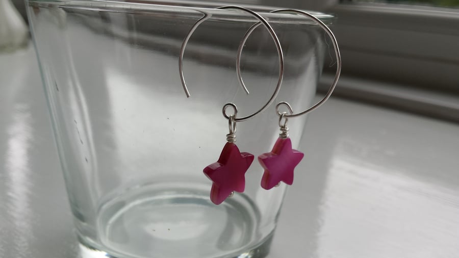 Bright Pink Shell Star and Hoop Earrings