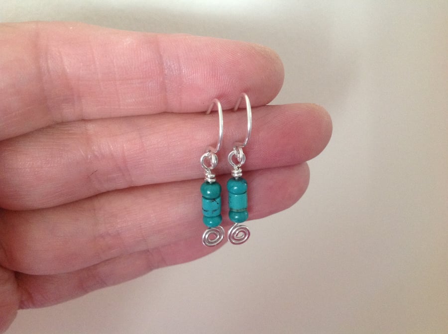 Sterling silver spiral swirl Turquoise drop earrings