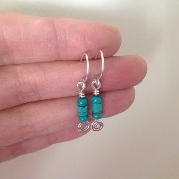 Sterling silver spiral swirl Turquoise drop earrings