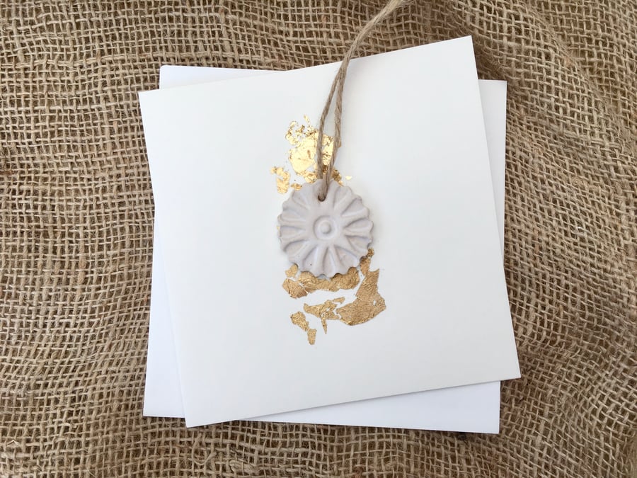 Hand made card, ceramic charm card, unique design