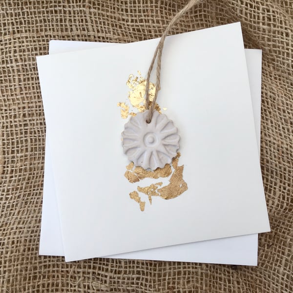 Hand made card, ceramic charm card, unique design