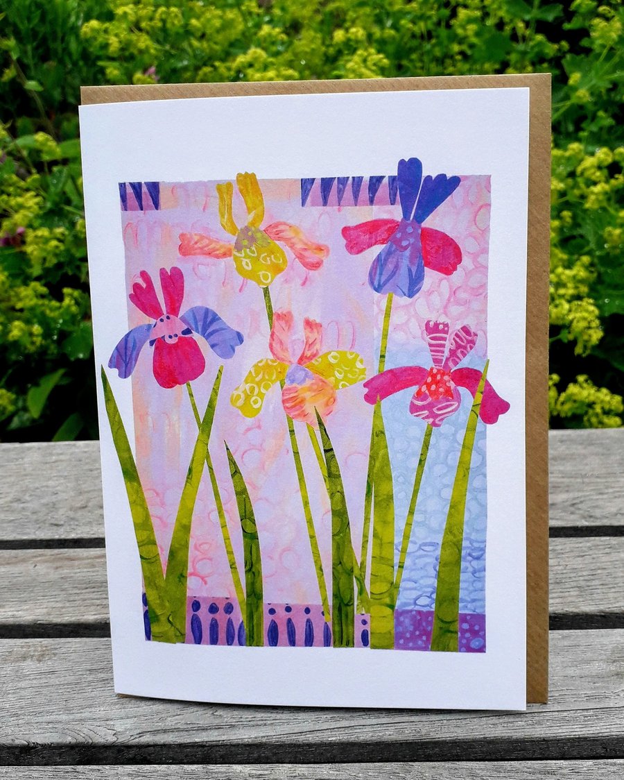 Floral greetings card, Iris, blank inside 