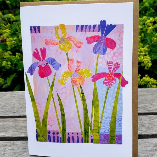 Floral greetings card, Iris, blank inside 