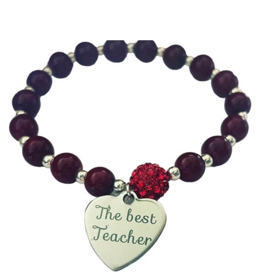 Best teacher stretch beaded red bracelet gift for teacher end of term gift