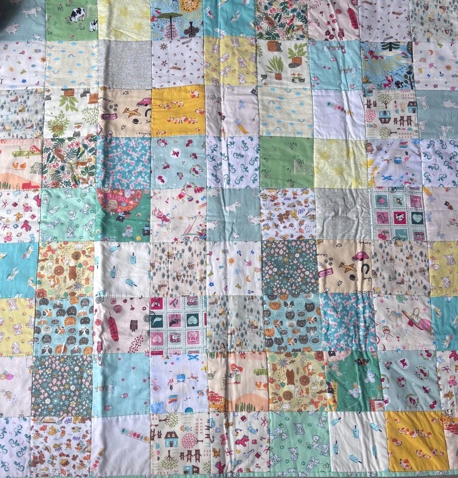 Handmade Patchwork Baby Play mat Quilt yellows and greens - yellow backing