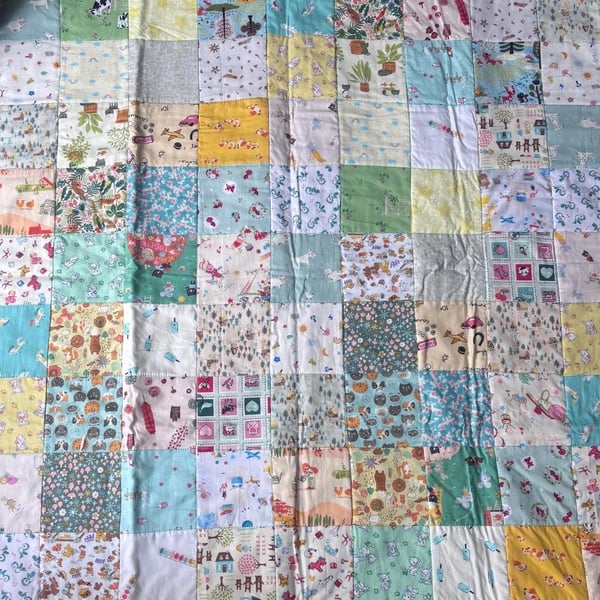 Handmade Patchwork Baby Play mat Quilt yellows and greens - yellow backing
