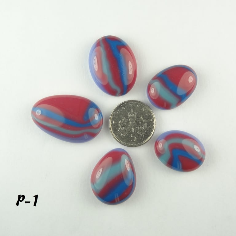 Fused glass cabochons flat backed perfect for jewellery making (P-1)