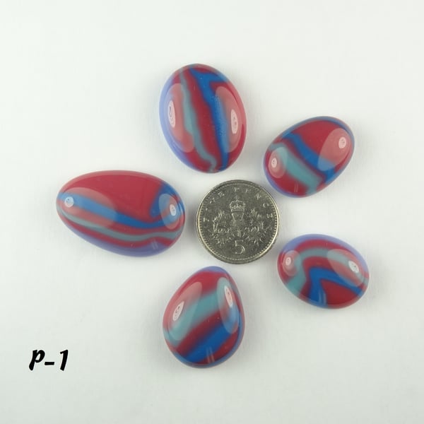 Fused glass cabochons flat backed perfect for jewellery making (P-1)