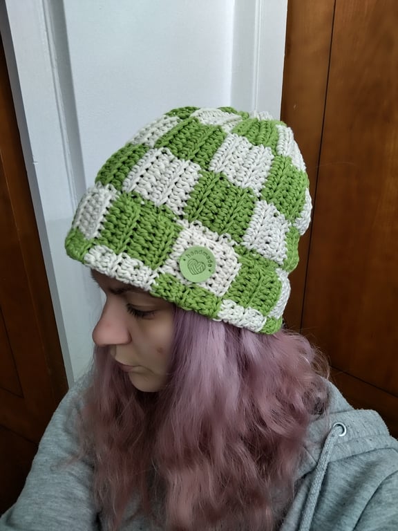 Custom Crochet Checkered Beanie - 100% cotton - 28 colours - All sizes