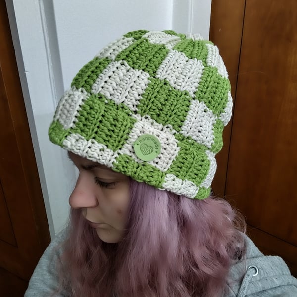 Custom Crochet Checkered Beanie - 100% cotton - 28 colours - All sizes