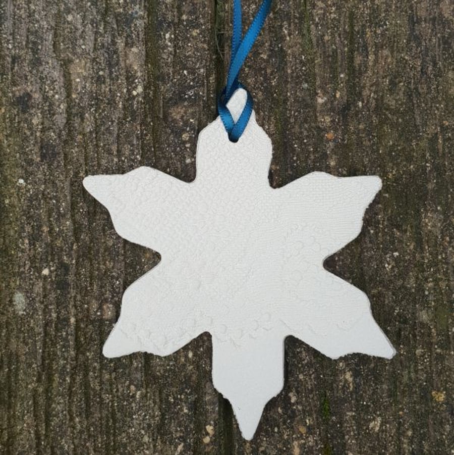 Ceramic Snowflake Decoration impressed with lace