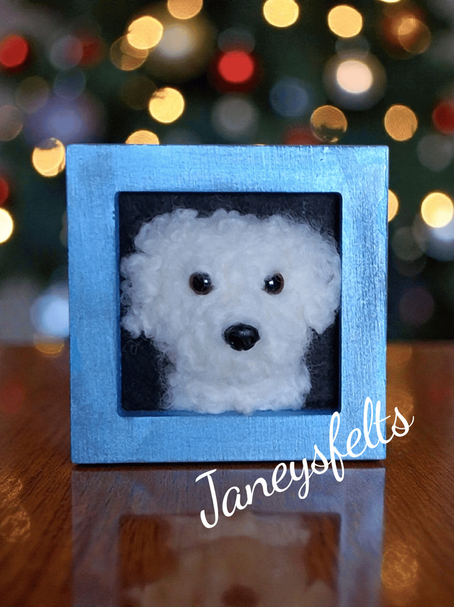 Needle felted dog portrait. 