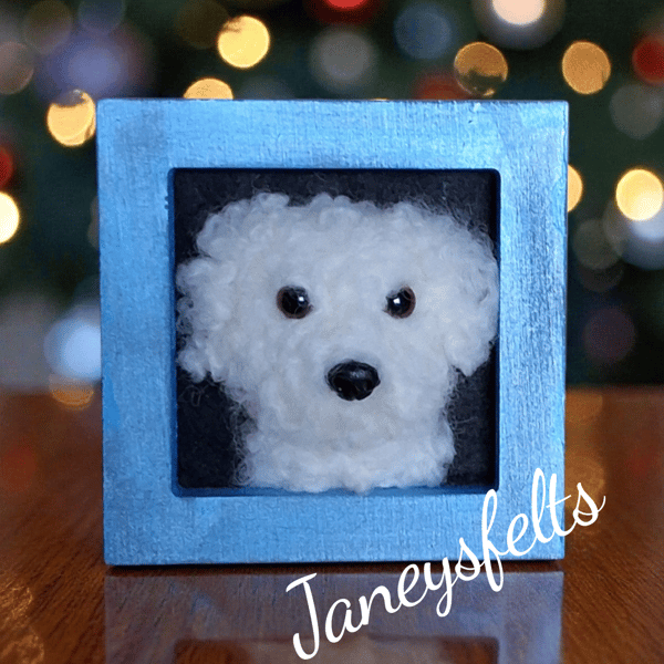 Needle felted dog portrait. 