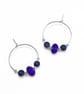 Blue Glass Hoop Earrings. Small Blue Sterling Silver Lapis Lazuli Beaded Hoops - Image 2