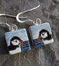 Puffin with blue sea ceramic and sterling silver drop earrings - Image 1