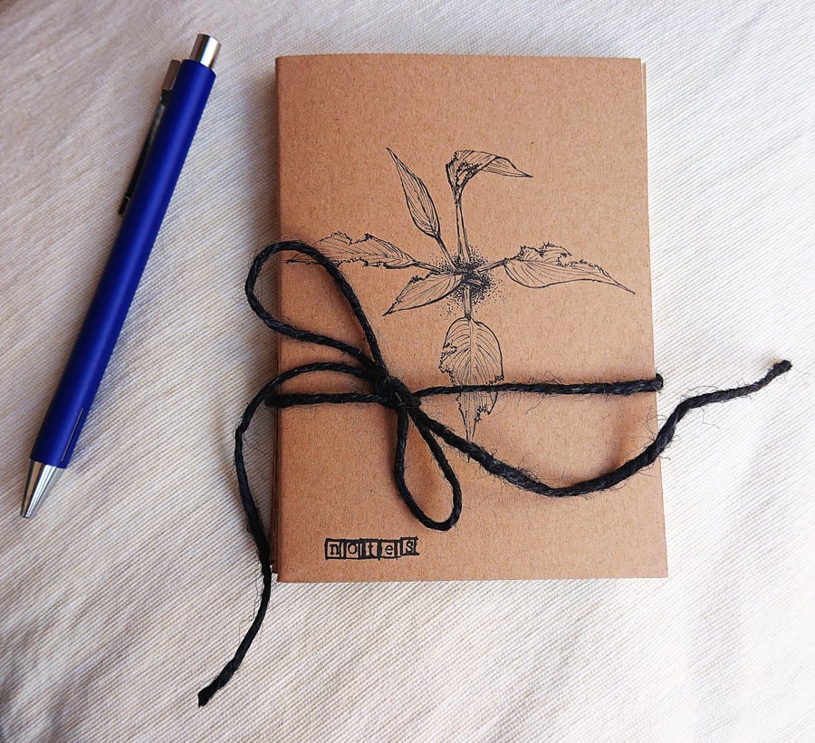 Set of 3 Notebooks A6 blank unlined with hand-drawn hosta design