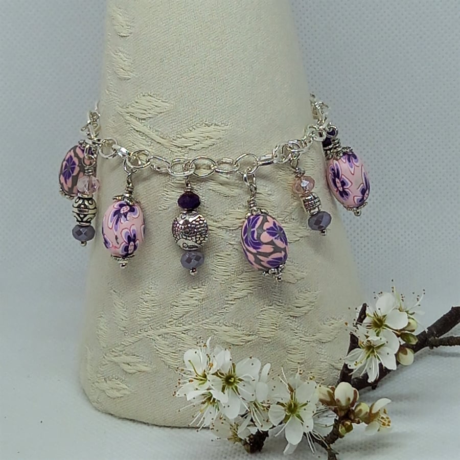 Pink and Purple Ovals Charm Bracelet